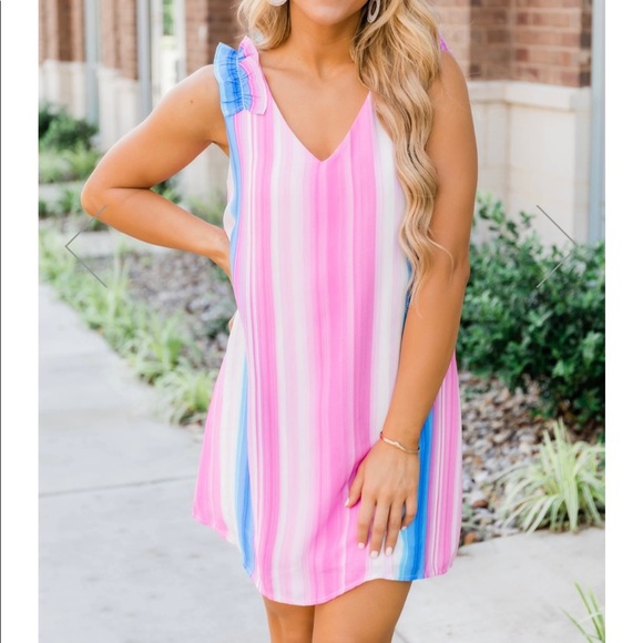 Pink and Blue Striped Dress - Picture 1 of 1
